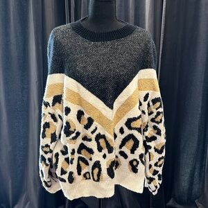 JODIFL Leopard Print Sweater - Black, Gold, and Cream